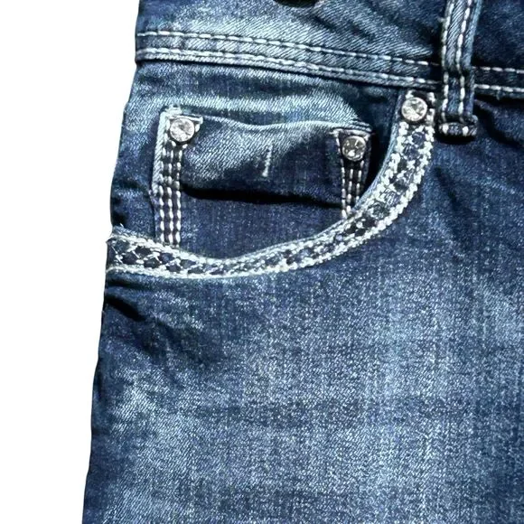 Cato Capri Blue Jean Cuffed Cropped Embellished Stretch Flap Pockets - Size 12 - Picture 2 of 13